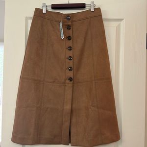 Ann Taylor Faux Suede Button Front Brown Midi Skirt